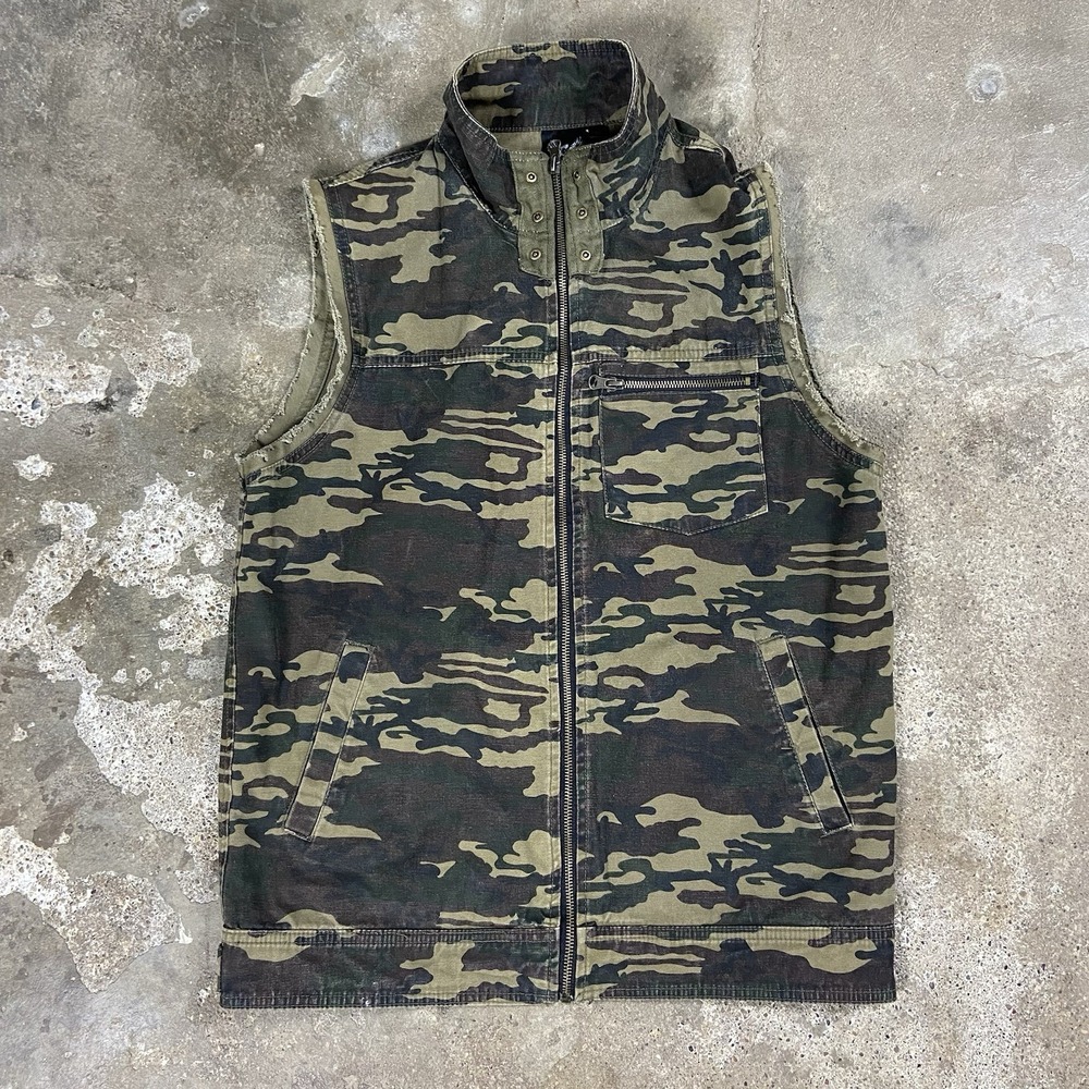 Vintage Y2K Punk Ministry Vest Size Medium Camouflage Full Zip Skull Graphic‎